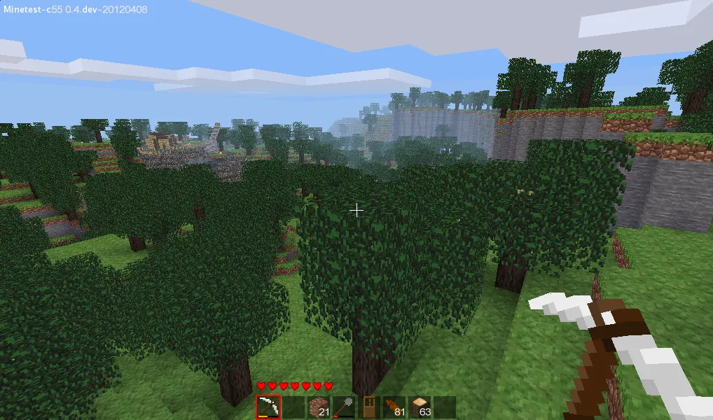 A forest landscape in the sandbox game Minetest